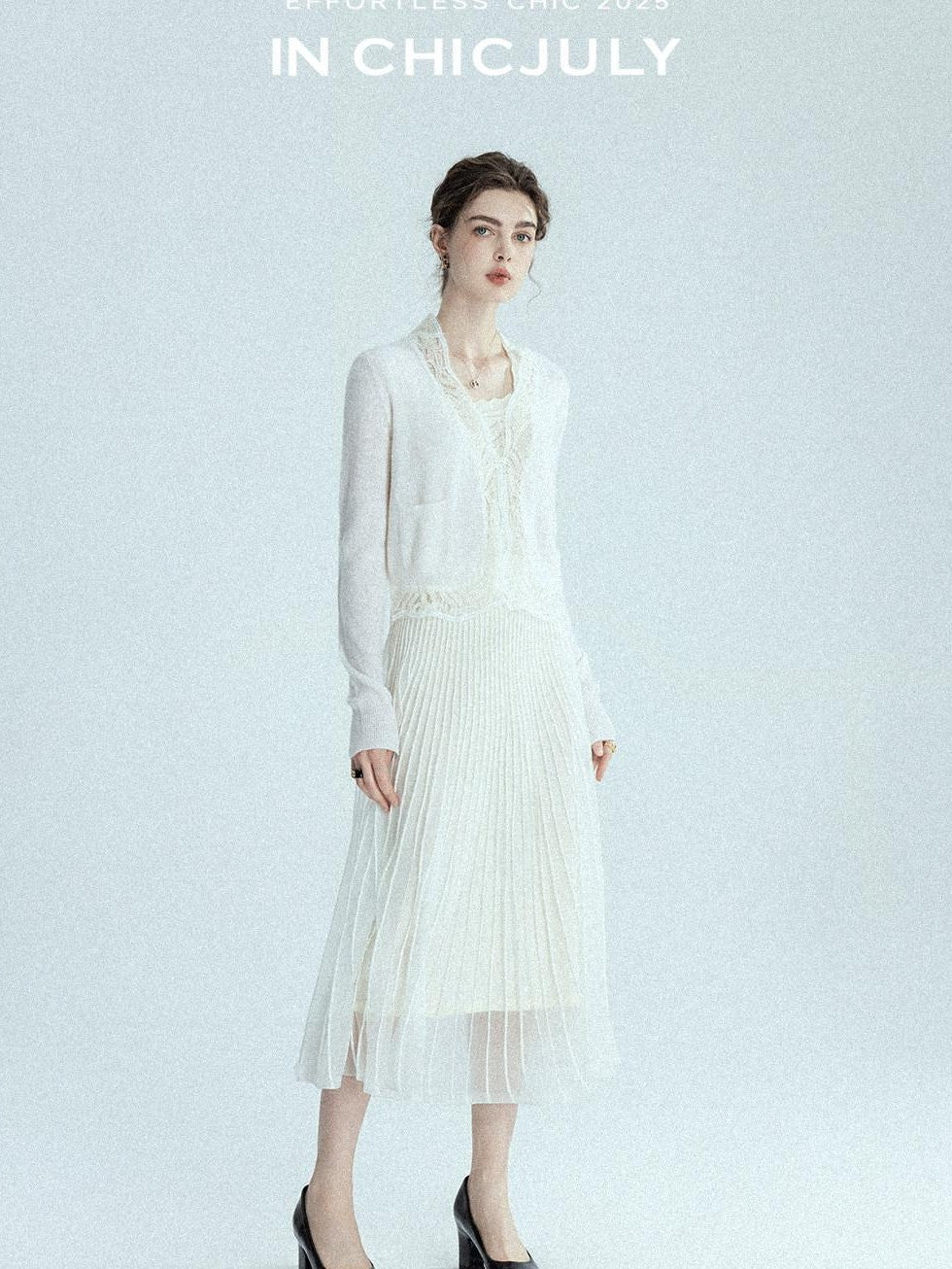 chicjuly Balletcore Water Soluble Lace V-neck Pocket Women's Cashmere Wool Cardigans