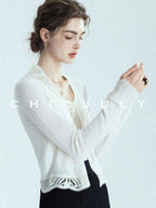 chicjuly Balletcore Water Soluble Lace V-neck Pocket Women's Cashmere Wool Cardigans