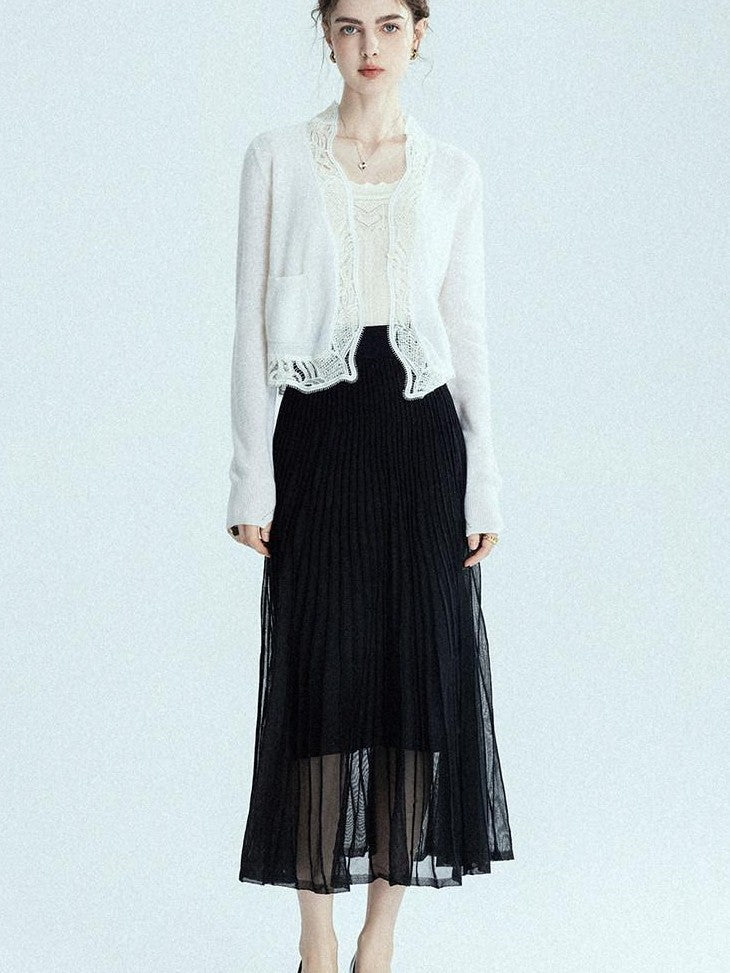 chicjuly Balletcore Water Soluble Lace V-neck Pocket Women's Cashmere Wool Cardigans