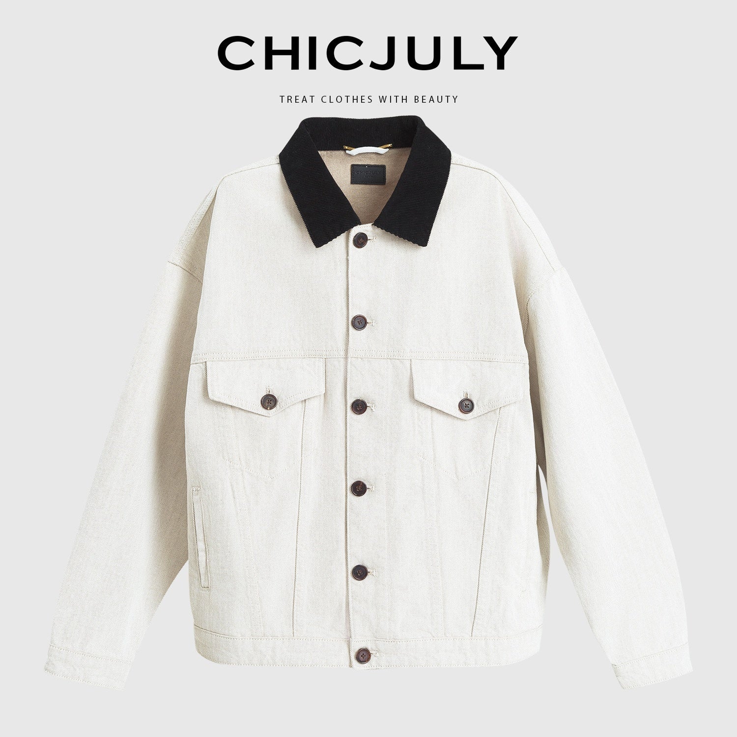 chicjuly Barn Colorblock Cropped Polo Collar Women's Cotton Denim Jackets 884723842926