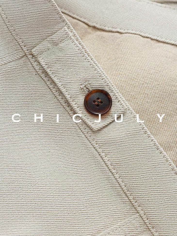 chicjuly Barn Colorblock Cropped Polo Collar Women's Cotton Denim Jackets