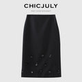 chicjuly Beaded Floral Satin Feel High Waist A Line Women's Wool Skirts 768266865921