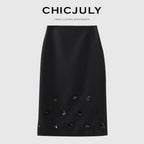 chicjuly Beaded Floral Satin Feel High Waist A Line Women's Wool Skirts 768266865921