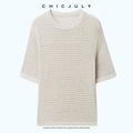 chicjuly Beaded Sequin Star Collar Crochet Knit Women's Silk Short Sleeve T-shirts 1043027097939