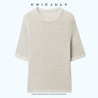 chicjuly Beaded Sequin Star Collar Crochet Knit Women's Silk Short Sleeve T-shirts 1043027097939