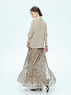 chicjuly Beaded Sequin Star Collar Crochet Knit Women's Silk Short Sleeve T-shirts