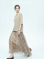 chicjuly Beaded Sequin Star Collar Crochet Knit Women's Silk Short Sleeve T-shirts