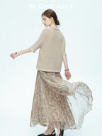 chicjuly Beaded Sequin Star Collar Crochet Knit Women's Silk Short Sleeve T-shirts