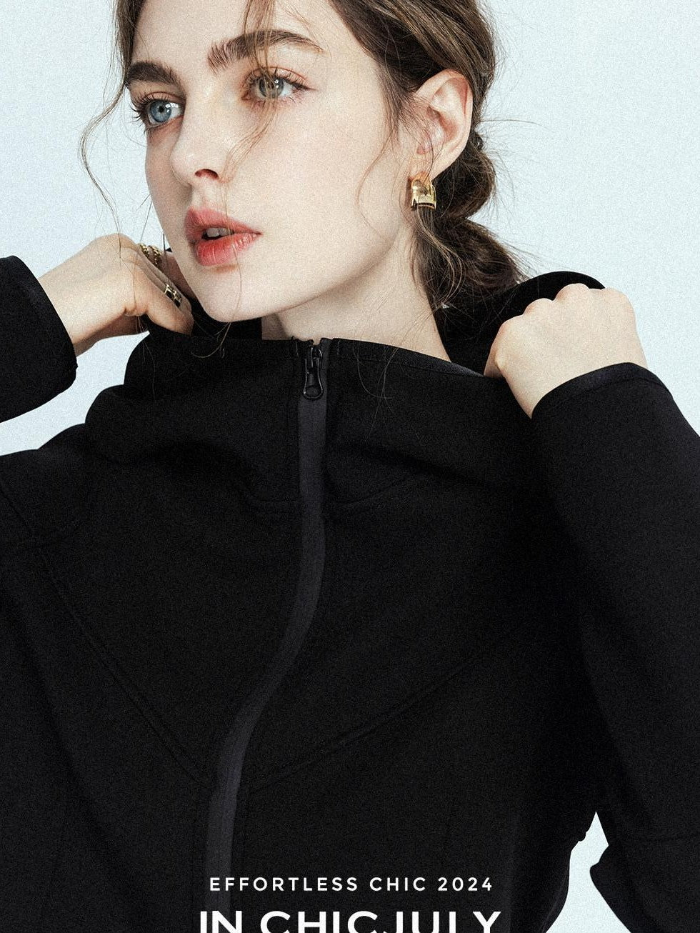 chicjuly Black Flocked Ultra Light Air Layer Hooded Waist Cinch Women's Casual Jackets