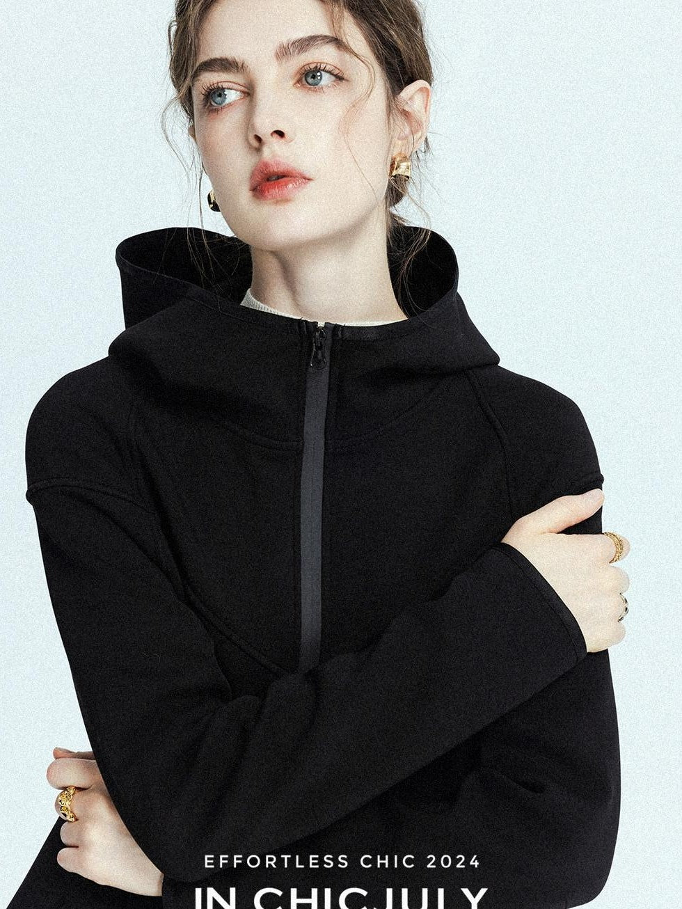 chicjuly Black Flocked Ultra Light Air Layer Hooded Waist Cinch Women's Casual Jackets