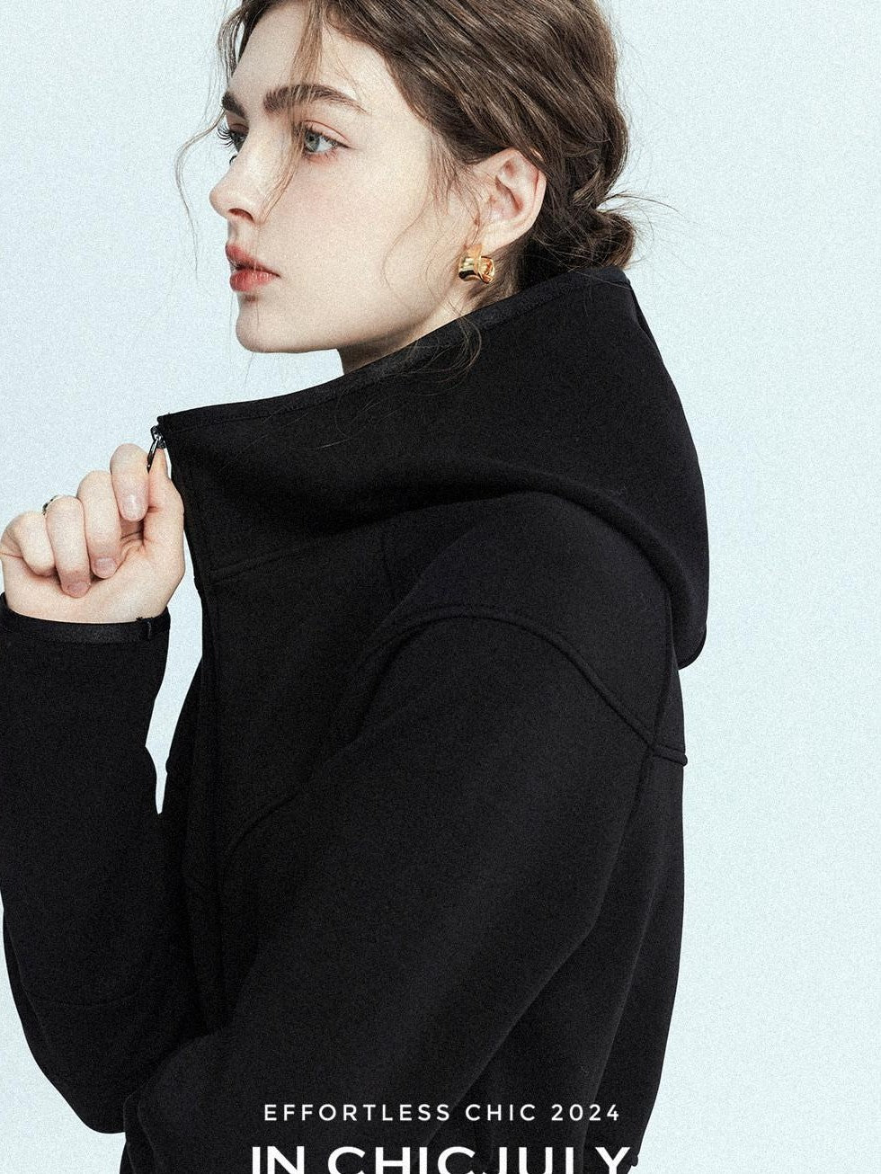 chicjuly Black Flocked Ultra Light Air Layer Hooded Waist Cinch Women's Casual Jackets
