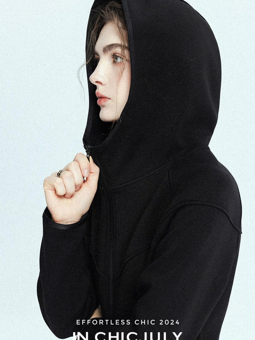 chicjuly Black Flocked Ultra Light Air Layer Hooded Waist Cinch Women's Casual Jackets
