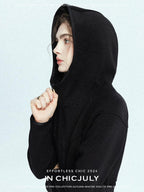 chicjuly Black Flocked Ultra Light Air Layer Hooded Waist Cinch Women's Casual Jackets