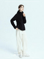 chicjuly Black Flocked Ultra Light Air Layer Hooded Waist Cinch Women's Casual Jackets