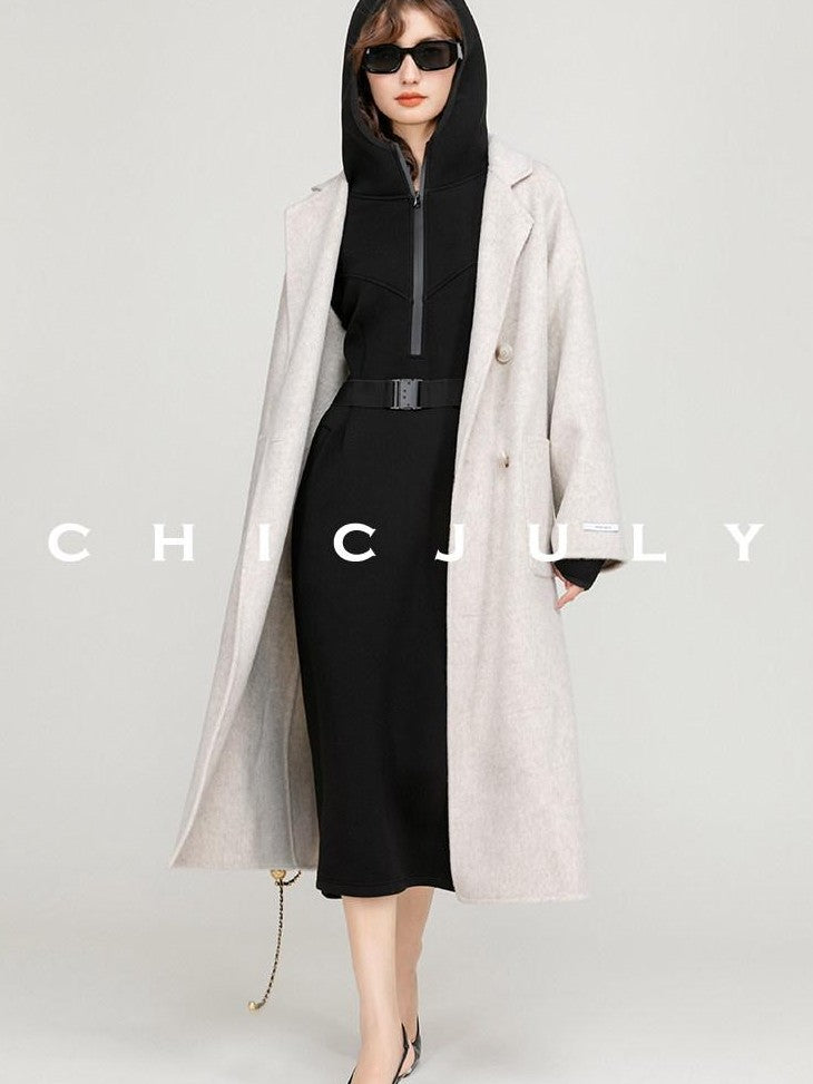 chicjuly Black Flocked Ultra Light Air Layer Hooded Waist Cinch Women's Casual Jackets