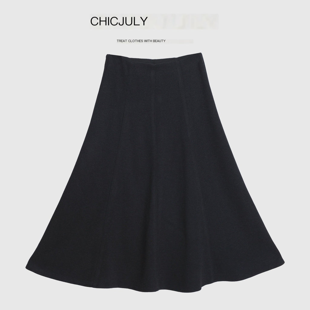 chicjuly Black Structured Tailoring High Waist A Line Women's Midi Skirts 885112813976