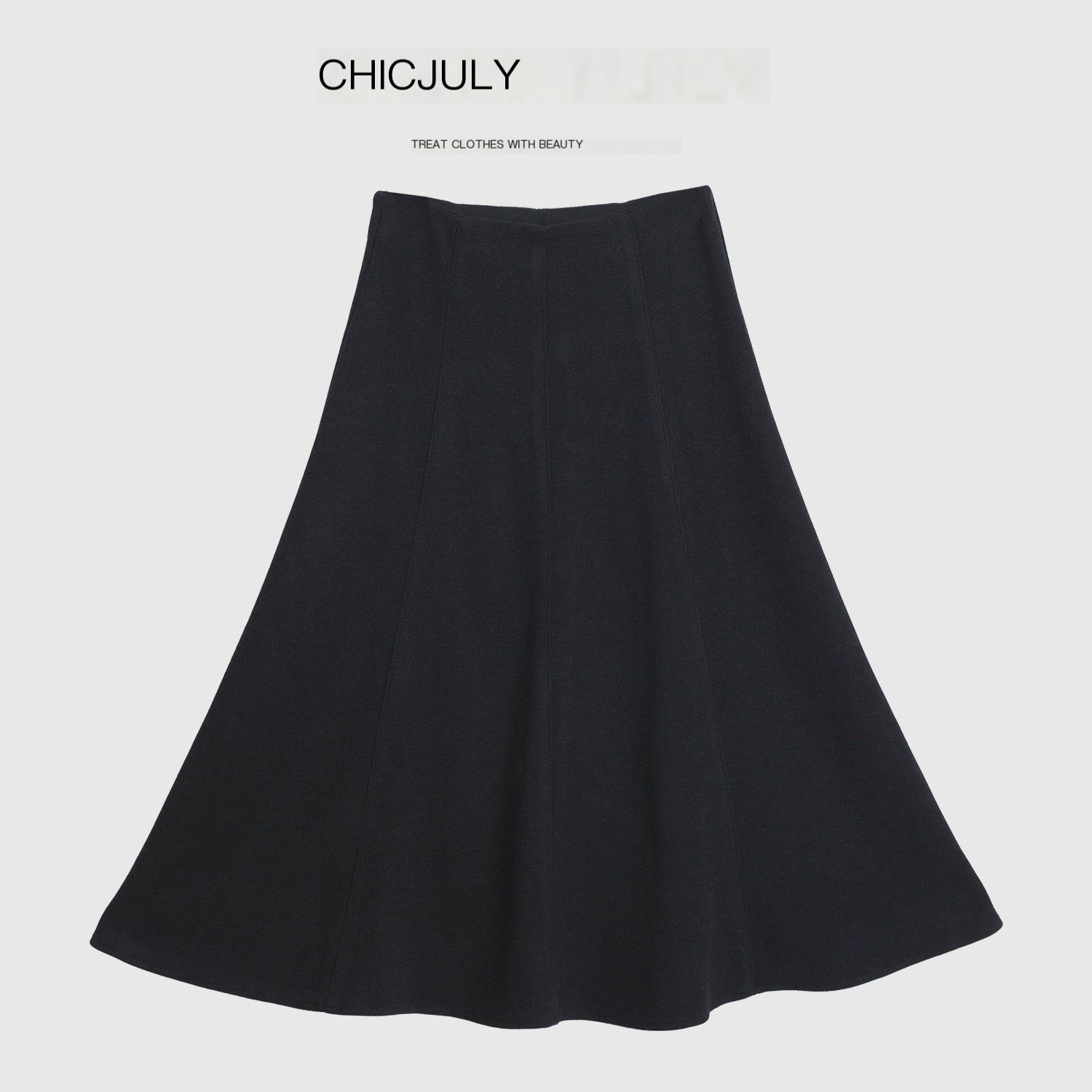 chicjuly Black Structured Tailoring High Waist A Line Women's Midi Skirts 885112813976