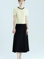 chicjuly Black Structured Tailoring High Waist A Line Women's Midi Skirts