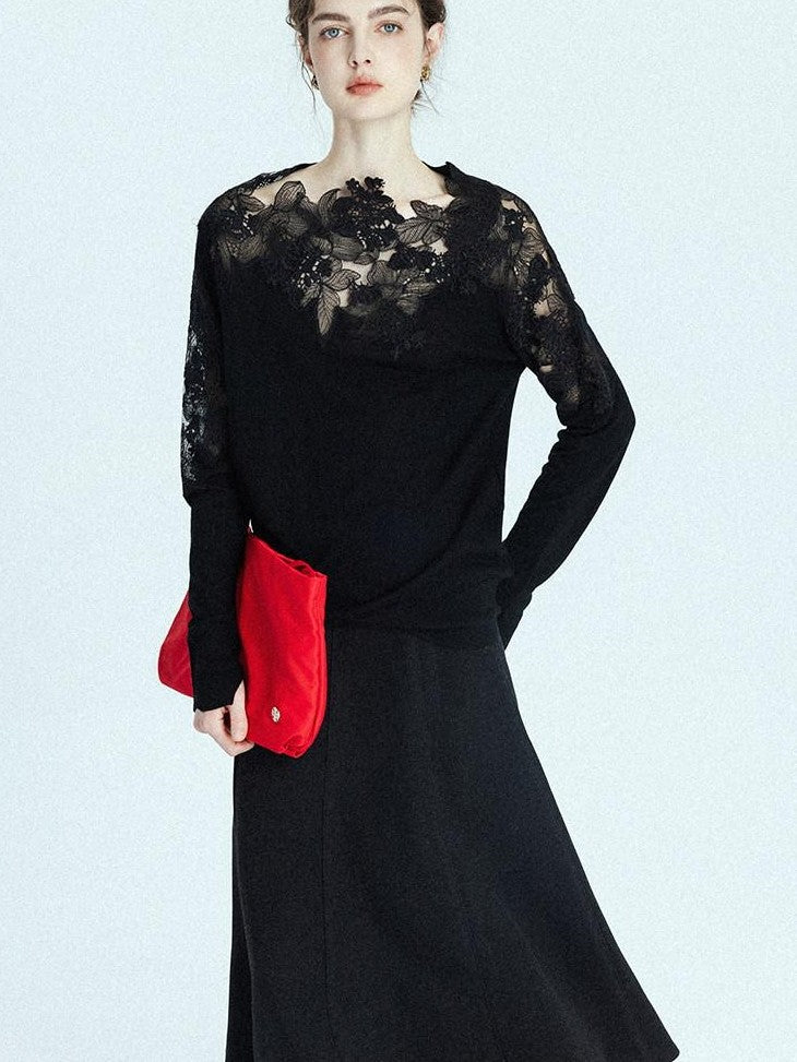 chicjuly Black Structured Tailoring High Waist A Line Women's Midi Skirts