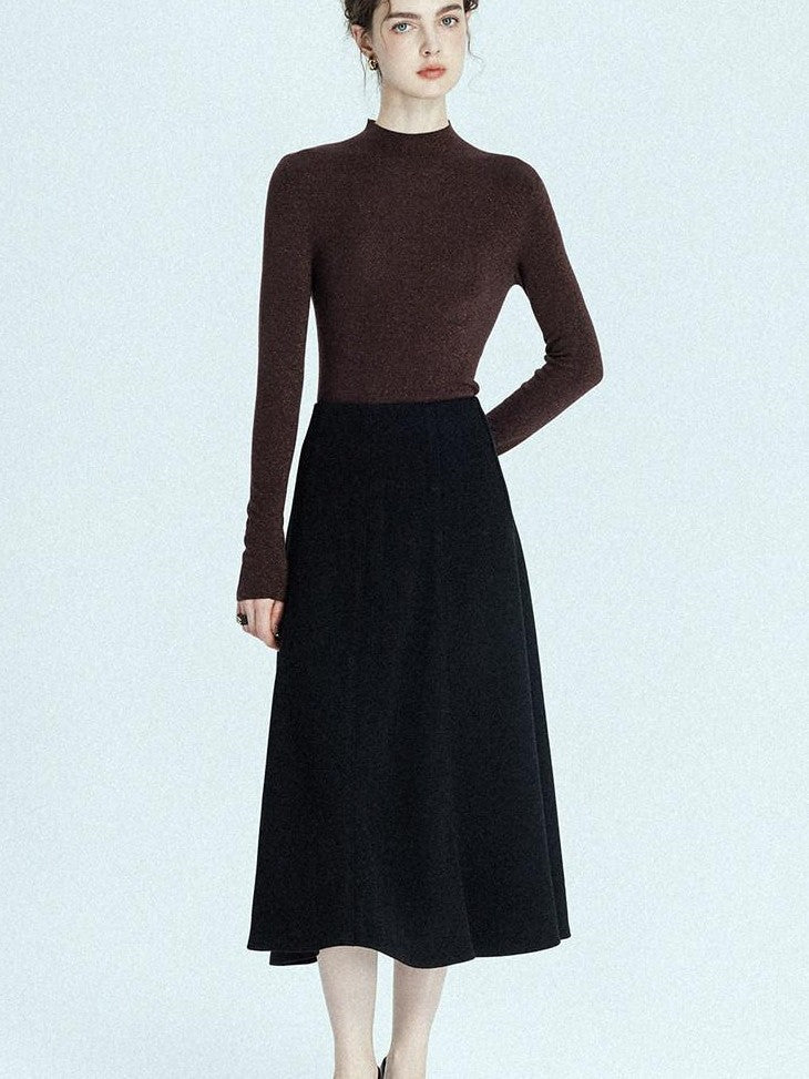 chicjuly Black Structured Tailoring High Waist A Line Women's Midi Skirts