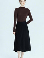 chicjuly Black Structured Tailoring High Waist A Line Women's Midi Skirts