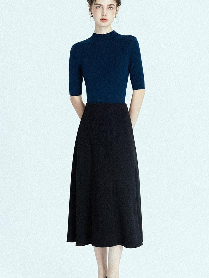 chicjuly Black Structured Tailoring High Waist A Line Women's Midi Skirts