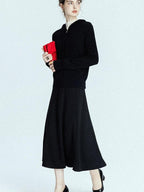 chicjuly Black Structured Tailoring High Waist A Line Women's Midi Skirts