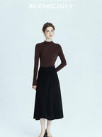 chicjuly Black Structured Tailoring High Waist A Line Women's Midi Skirts