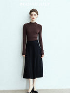 chicjuly Black Structured Tailoring High Waist A Line Women's Midi Skirts