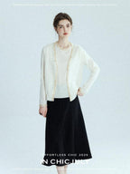 chicjuly Black Structured Tailoring High Waist A Line Women's Midi Skirts