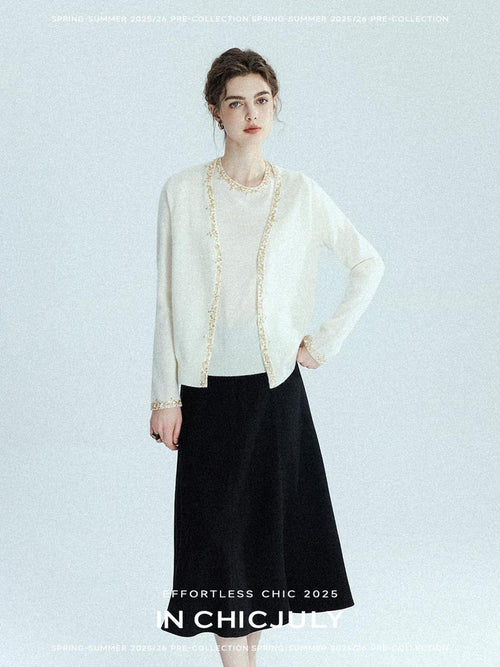 chicjuly Black Structured Tailoring High Waist A Line Women's Midi Skirts