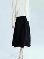 chicjuly Black Structured Tailoring High Waist A Line Women's Midi Skirts