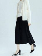 chicjuly Black Structured Tailoring High Waist A Line Women's Midi Skirts