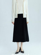 chicjuly Black Structured Tailoring High Waist A Line Women's Midi Skirts