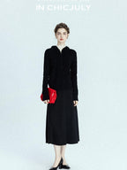 chicjuly Black Structured Tailoring High Waist A Line Women's Midi Skirts
