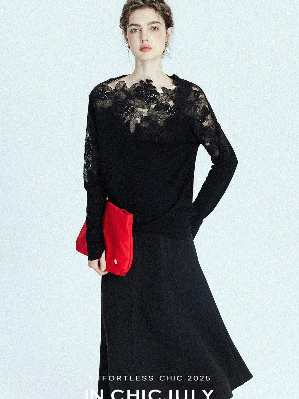 chicjuly Black Structured Tailoring High Waist A Line Women's Midi Skirts