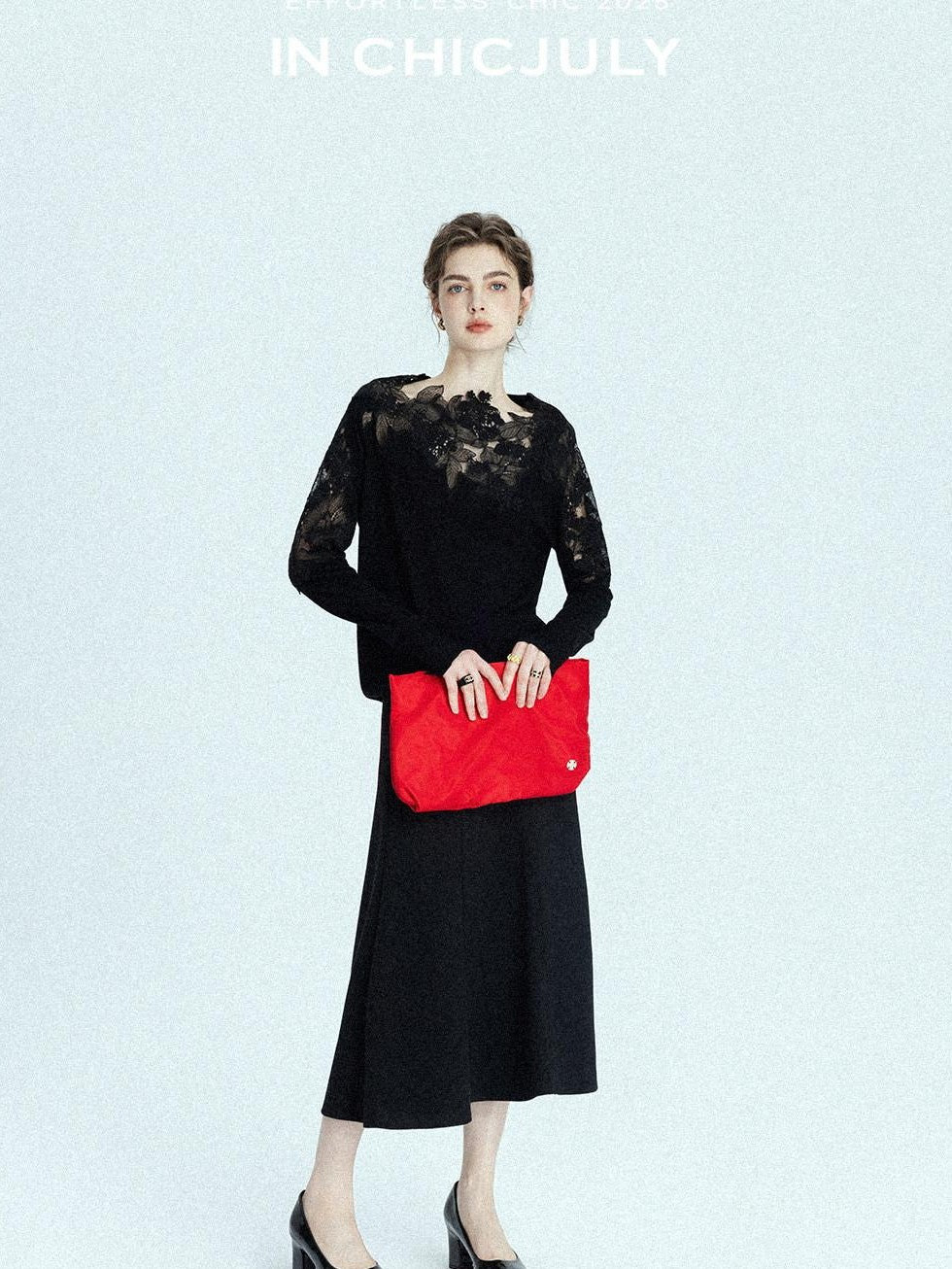 chicjuly Black Structured Tailoring High Waist A Line Women's Midi Skirts