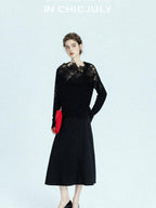 chicjuly Black Structured Tailoring High Waist A Line Women's Midi Skirts