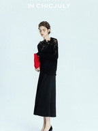 chicjuly Black Structured Tailoring High Waist A Line Women's Midi Skirts