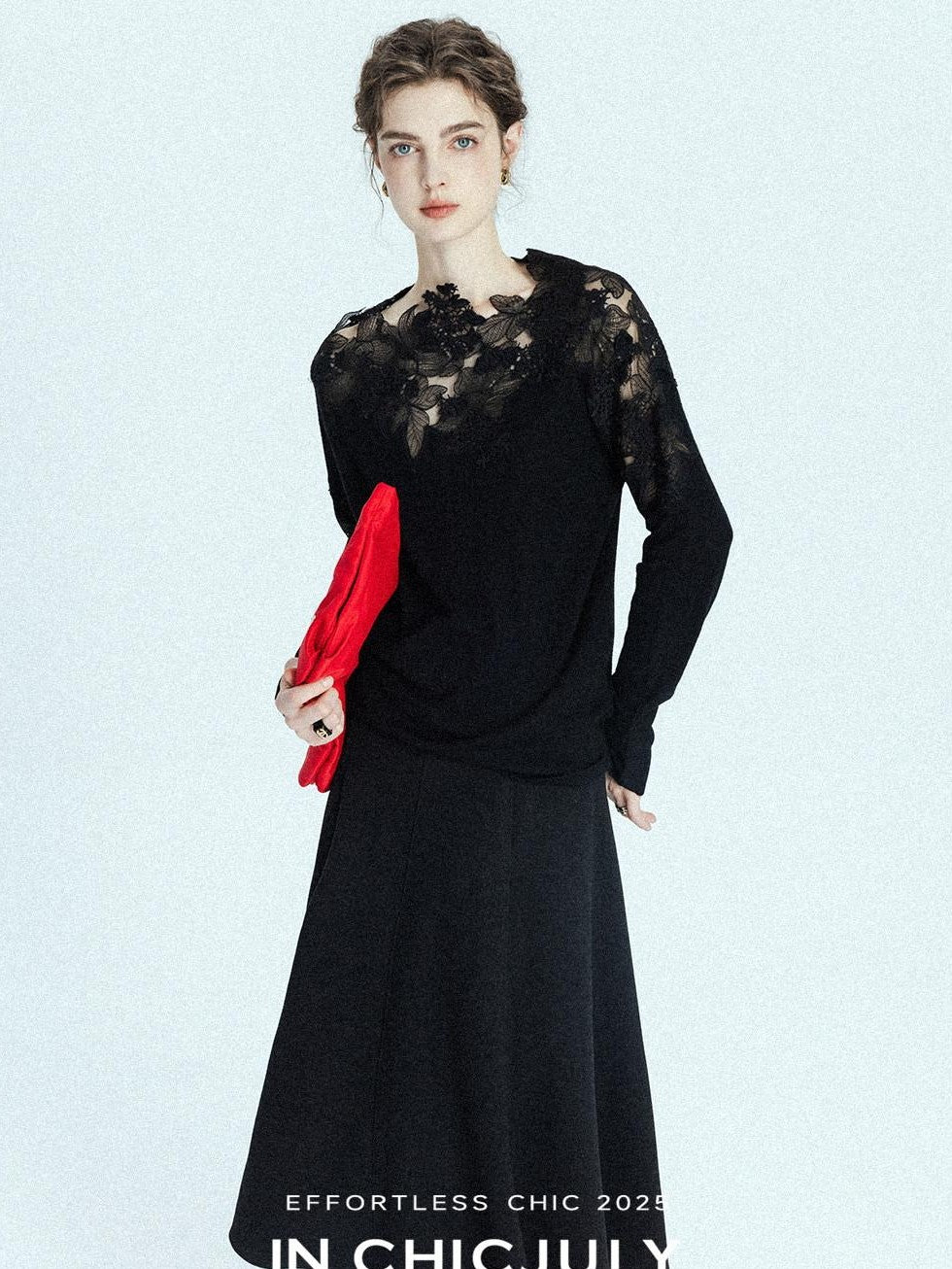 chicjuly Black Structured Tailoring High Waist A Line Women's Midi Skirts