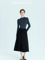 chicjuly Black Structured Tailoring High Waist A Line Women's Midi Skirts