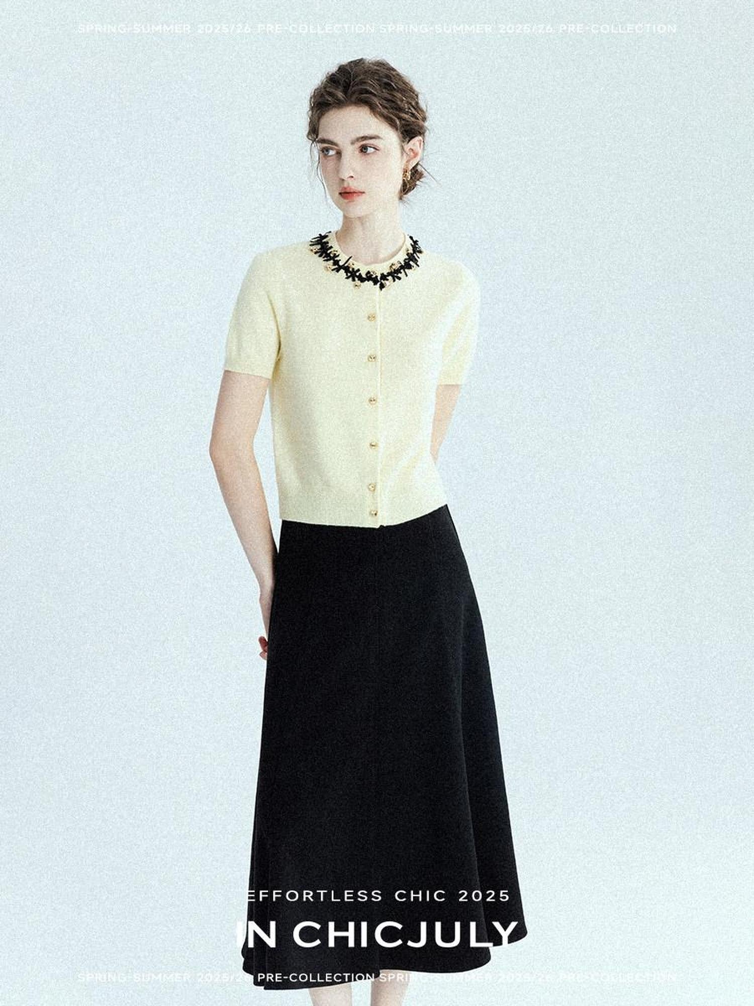 chicjuly Black Structured Tailoring High Waist A Line Women's Midi Skirts