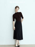 chicjuly Black Structured Tailoring High Waist A Line Women's Midi Skirts