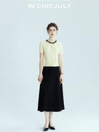 chicjuly Black Structured Tailoring High Waist A Line Women's Midi Skirts