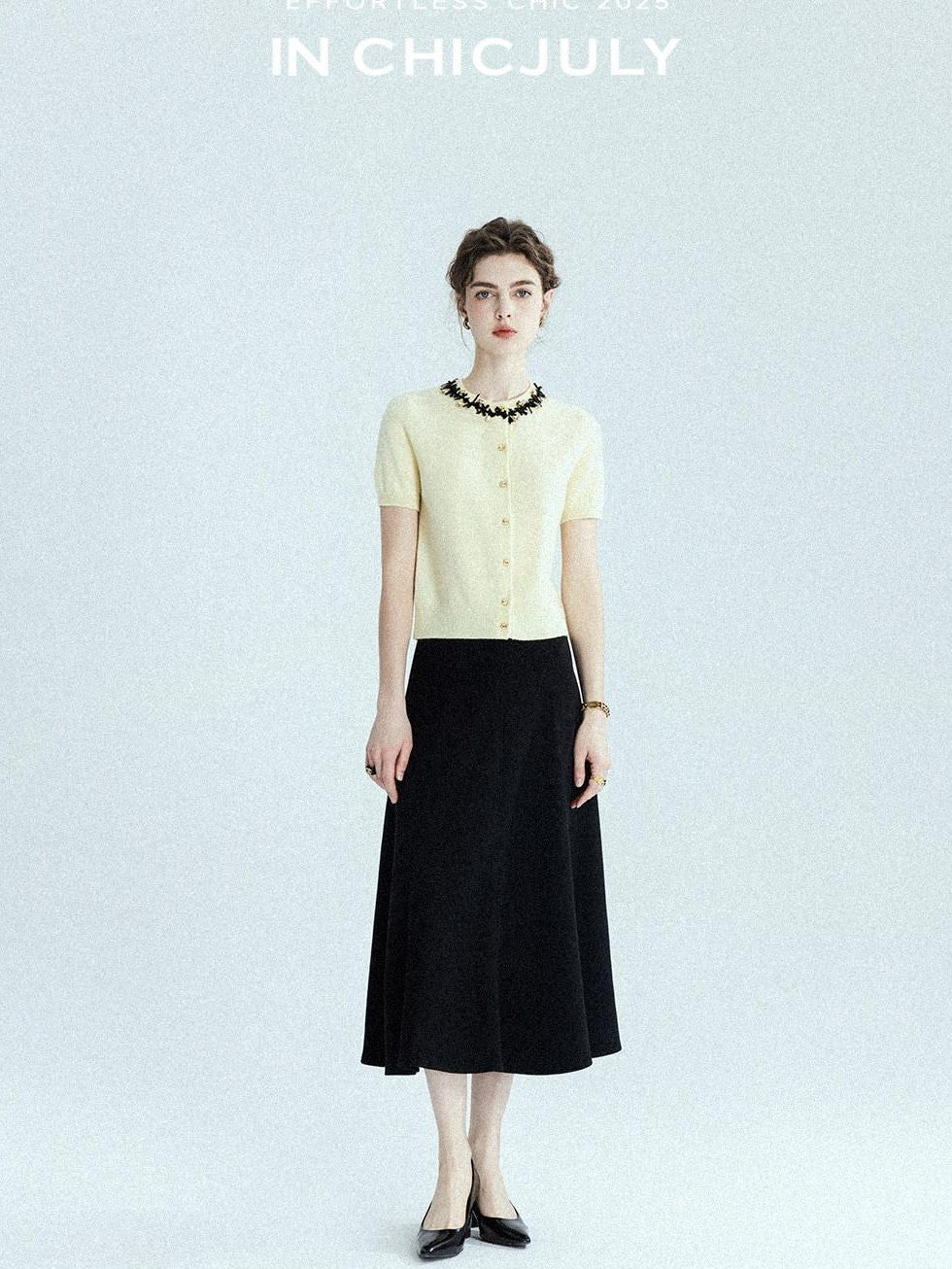 chicjuly Black Structured Tailoring High Waist A Line Women's Midi Skirts