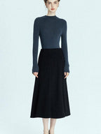 chicjuly Black Structured Tailoring High Waist A Line Women's Midi Skirts
