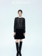 chicjuly Black Textured Boucle Woven High Waist A Line Women's Wool Mini Skirts