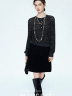 chicjuly Black Textured Boucle Woven High Waist A Line Women's Wool Mini Skirts
