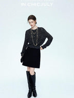 chicjuly Black Textured Boucle Woven High Waist A Line Women's Wool Mini Skirts