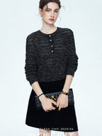 chicjuly Black Textured Boucle Woven High Waist A Line Women's Wool Mini Skirts